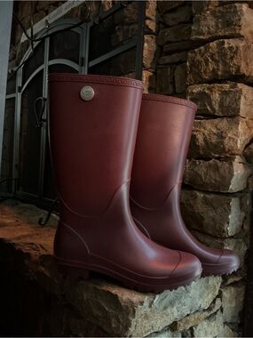 UGG Women's Tall Waterproof Rain Boots in Burgundy Red